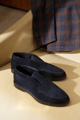 Custom made men's classic topside suede shoes and checkered suit