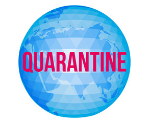 Vector illustration with blue planet and warning inscription Quarantine