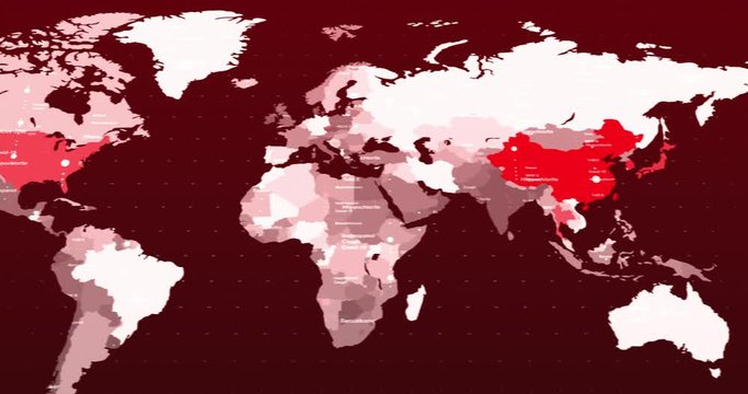 Coronavirus Infected Planet Earth World Map. Pandemic Disease. SARS-CoV Outbreak. Dangerous Flu Outbreak. COVID-19 Disease Spreading. Virus Related 3D Animation.