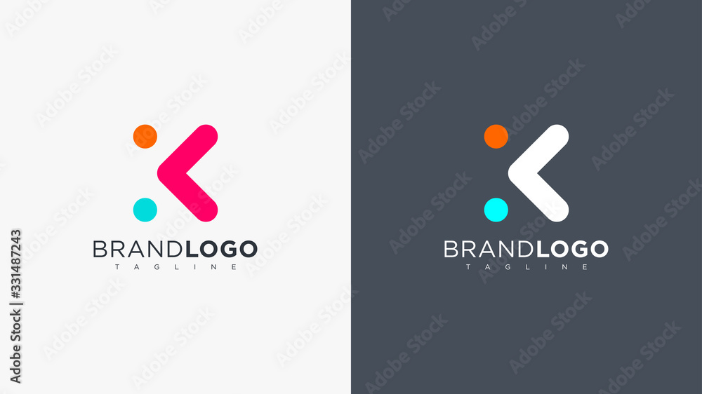 Poster abstract letter k logo rounded line with dots. flat vector logo design template element.