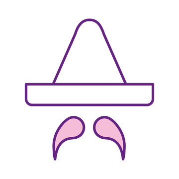 Mexican hat and mustache line style icon vector design