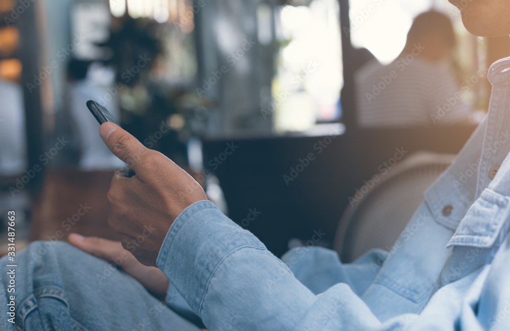 Poster man using smartphone