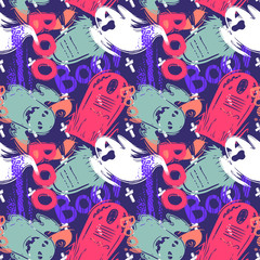 Abstract seamless halloween pattern for girls, boys, clothes. Creative background with dots, geometric figures Funny wallpaper for textile and fabric. Fashion style. Colorful bright