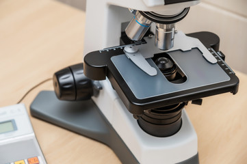 Laboratory research using a microscope in a clinic