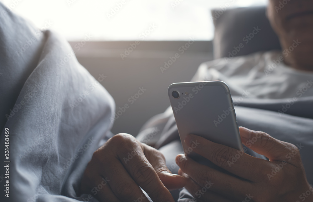 Poster man using smartphone