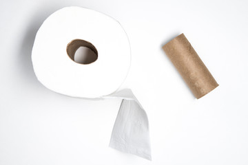 Toilet paper shortage. Run out of toilet paper. White background with copy space.