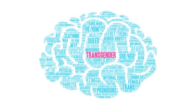 Transgender Brain animated word cloud on a white background. 