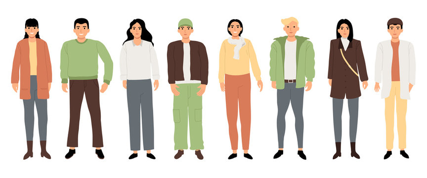 Simple teenage characters Use colors that look bright, flat design style