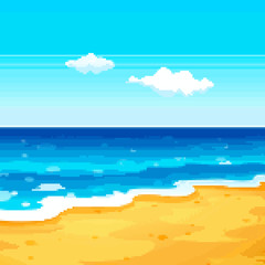 Fototapeta na wymiar Pixel background for summer vacation.Summer beach game background. Pixel art 8 bit. 