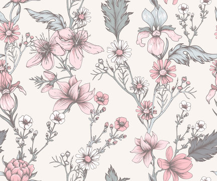 Seamless floral pattern in vintage style