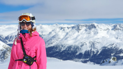 ski girl in the mountains, Piz Lagrev Schweiz