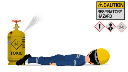 An industrial worker has an accident about toxic gas