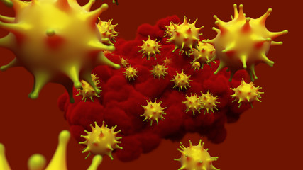 Naklejka na ściany i meble Blood and virus cells close-up.