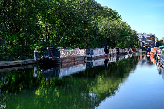 Barges on the Regent's Canal in Haggerston, East London