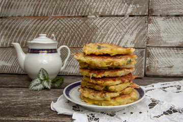 homemade rosy pancakes. Potato fritters. Belorussian cuisine.