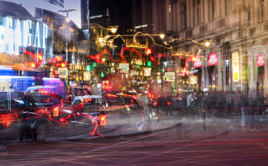 Light trails at Piccadilly Circus, London