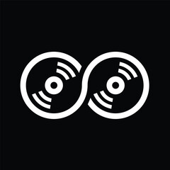 Music logo template. Musical note and vinyl record vector design. Turntable illustration