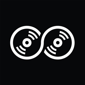 Music logo template. Musical note and vinyl record vector design. Turntable illustration