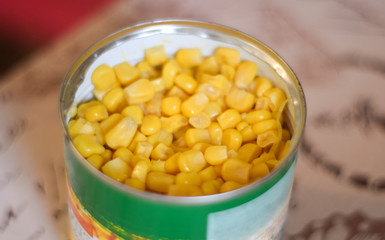 Sweet corn in a can in the kitchen