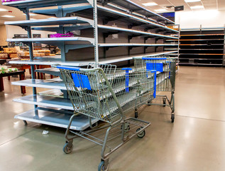 Empty shelves at a supermarket due to stockpiling during the coronavirus pandemic © F Armstrong Photo