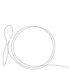 Spoon and plate one line drawing vector illustration