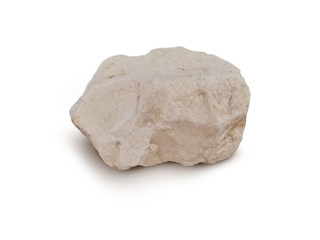 A specimen of diatomite isolated on white background. Diatomaceous earth or diatomite is a light-colored sedimentary rock composed chiefly of siliceous shells of diatoms.