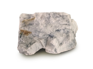 Mineral marble isolated on white background.  Marble is a metamorphic rock composed of recrystallized carbonate minerals, most commonly calcite or dolomite.