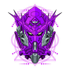 Mecha head with sacred geometry pattern