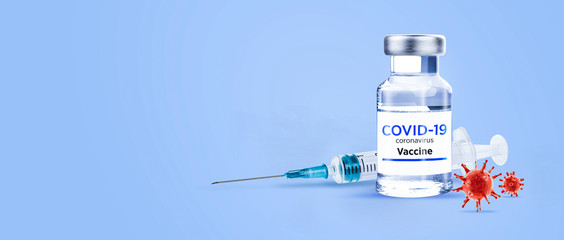 coronavirus (covid-19) corona virus vaccine vial  with syringe 3d illustration