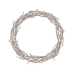 Wreath of Spring Willow on a White Background