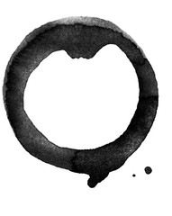 Coffee black stains on white background. Dirty cup splash ring stain or coffee stamp, dirt watercolor latte or tea spots. Grunge ink circle.