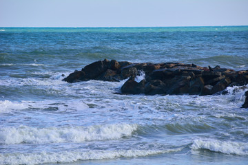 Fototapeta premium Waves breaking on the rocks of the coast.