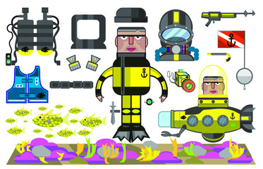 Frogman diver paper doll make your own scene graphic resource 