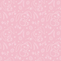 Seamless Pattern with Cute Bunnies for Easter