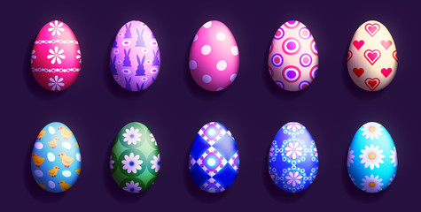 colored easter egg set isolated on pink background