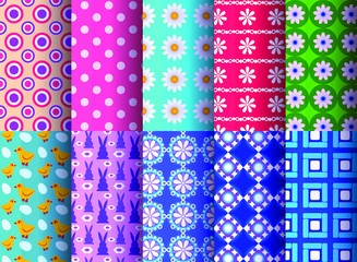 Seamless textile patterns, collection in different colors,