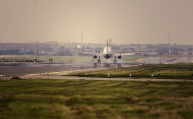 Fototapeta na wymiar A plane landing.