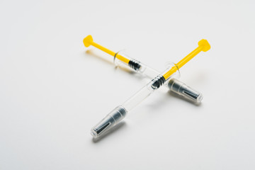 Coronavirus Vaccine, Corona virus Vaccine concept with syringe and.antidote on white background. Vaccine Concept of fight against coronavirus.
