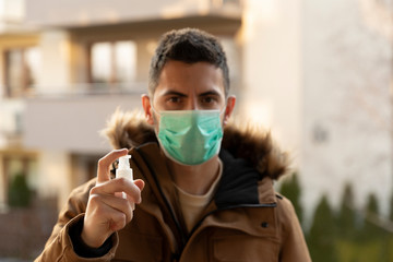 Man wearing hygienic mask to prevent the virus PM2.5 and Coronavirus.