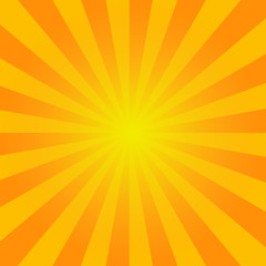 Summer sunburst. Vector background bright orange rays background