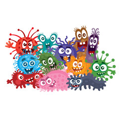 Fototapeta na wymiar group photo of colorful viruses or bacteria in cartoon style, vector illustration, eps