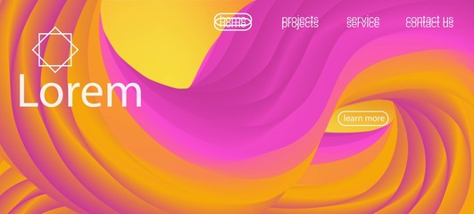 Modern Liquid Shape Banner. Landing Page, Orange, Pink Background. 3d Fluid 