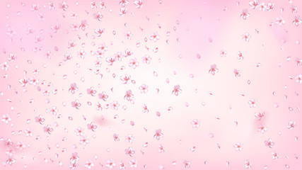 Nice Sakura Blossom Isolated Vector. Summer Blowing 3d Petals Wedding Texture. Japanese Funky Flowers Wallpaper. Valentine, Mother's Day Summer Nice Sakura Blossom Isolated on Rose