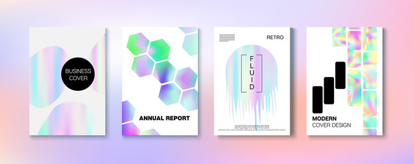 Holographic Gradient Vector Background. Rainbow Magazine Print Template. 