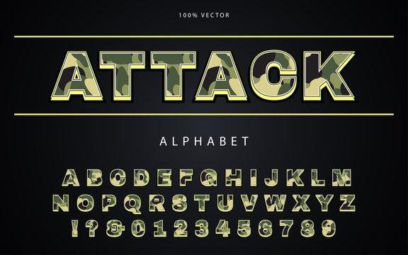 Army Camouflage font with numbers. Millitary style Alphabet vector design can use element game, badge text, headline cover