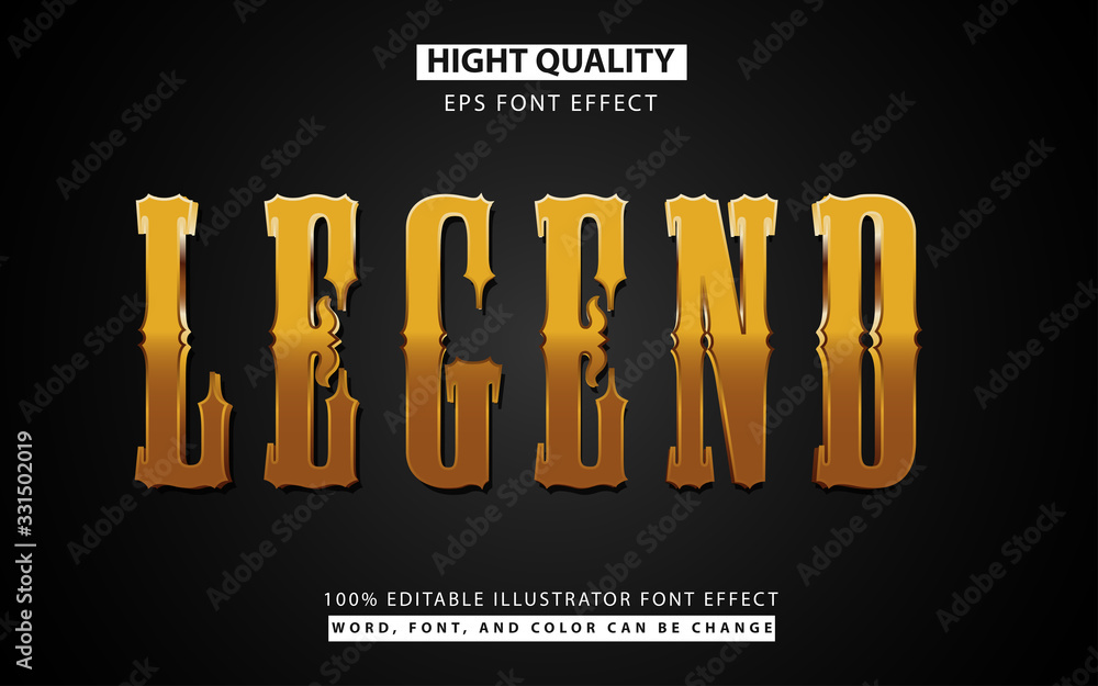 Poster legend editable text effect game style. golden color for use title, headline game