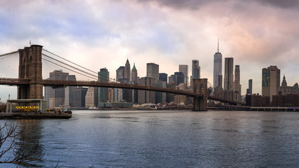 brooklyn bridge panorama - obrazy, fototapety, plakaty