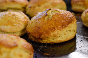 A close up of home made baked scones