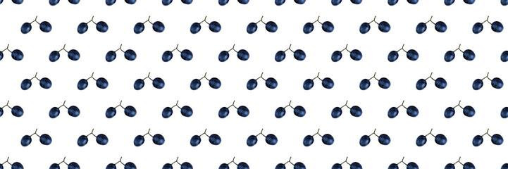 Seamless pattern of blue grapes isolated on white. Food background. Flat lay