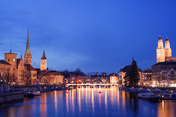 Naklejka na ściany i meble Old town of Zürich, Switzerland during the night